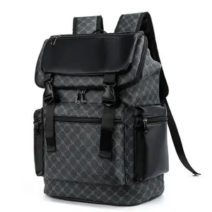 2026 Spring New Arrival Retro Pattern Streetwear PU Backpack for Men, Large Capacity Multi-Functional Casual Student Backpack