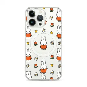 Miffy Clear Phone Case for iPhone 11-17 Pro Max, MagSafe Compatible, Orange Tulip Star Cute Aesthetic, Soft Girl Pink Blossom Rabbit Case, Compatible with iPhone 11 12 13 14 15 16 17 Air Series, Slim Shockproof Protective Case, Gift for her