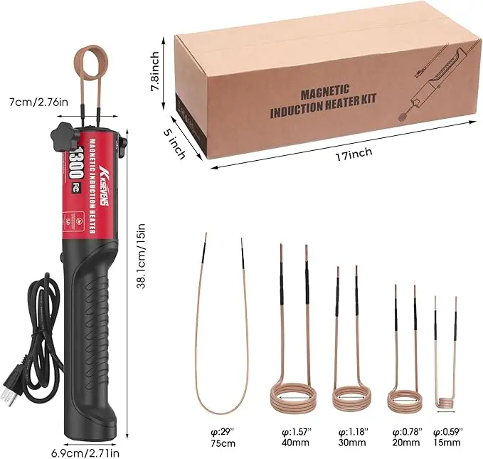 【Father's Day Gift】Induction Heater 1300W for Bolt Removal, Magnetic Heating Tool with 5 Coils, Handheld Heat Tool for Rusty Nuts and Bolts  Safe Efficient with LED Light and Smart Cooling System