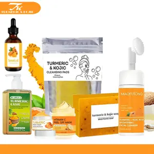Turmeric Skin Care Kit,7 Counts Nourishing Cleansing Pads & Facial Cleanser & Shampoo&Turmeric Oil &Turmeric Moisturizing Cream & Soap  & Face mask,Skin Care Products for Women, Face Care Products, Kojic Acid Soap,Facial Wash,Face Cleaner