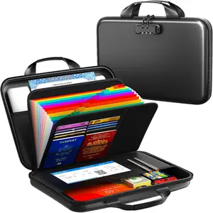 Fireproof Accordion File Organizer with Lock, Hard-Shell Document Box with 13 Pockets for Certificates Passports Laptop Important Documents Portable Safe Storage for Home Office Travel