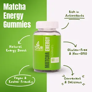 Matcha Energy Gummies - 60 Vegan Gummies for Focus Relaxation & Well Being - Natural Coffee Flavor - Plant Based Gluten Free & Kosher - 3 Day Delivery - Fitness