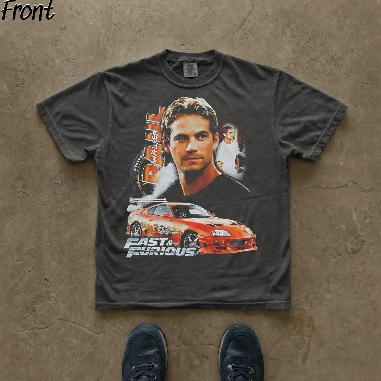 Men's Vintage Cotton Fitted Cute Graphic T-Shirt - Short-Sleeve Crew Neck, Paul Walker Fast and Furious Tribute Streetwear Top, Expandable, Do Not Dry Clean, Lightweight, Print, Pull On, Retro, Tshirt, High‑Quality Print