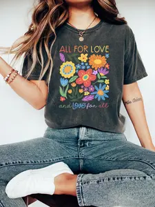 All for Love Love for All Shirt, LGBTQ Pride Tee, Rainbow Love Graphic T-shirt, Soft Cotton Crewneck, Trendy Gen Z Streetwear, Custom Printed Gift for Pride Month, Inclusive Equality Shirt