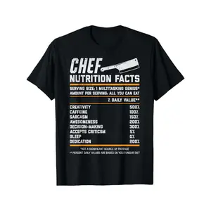 Men's Cotton Chef Graphic T-Shirt - Casual Short Sleeve Crewneck Tee with Fun "Chef Nutrition Facts" Print, Soft & Comfortable for Casual Attire, Chef T Shirt