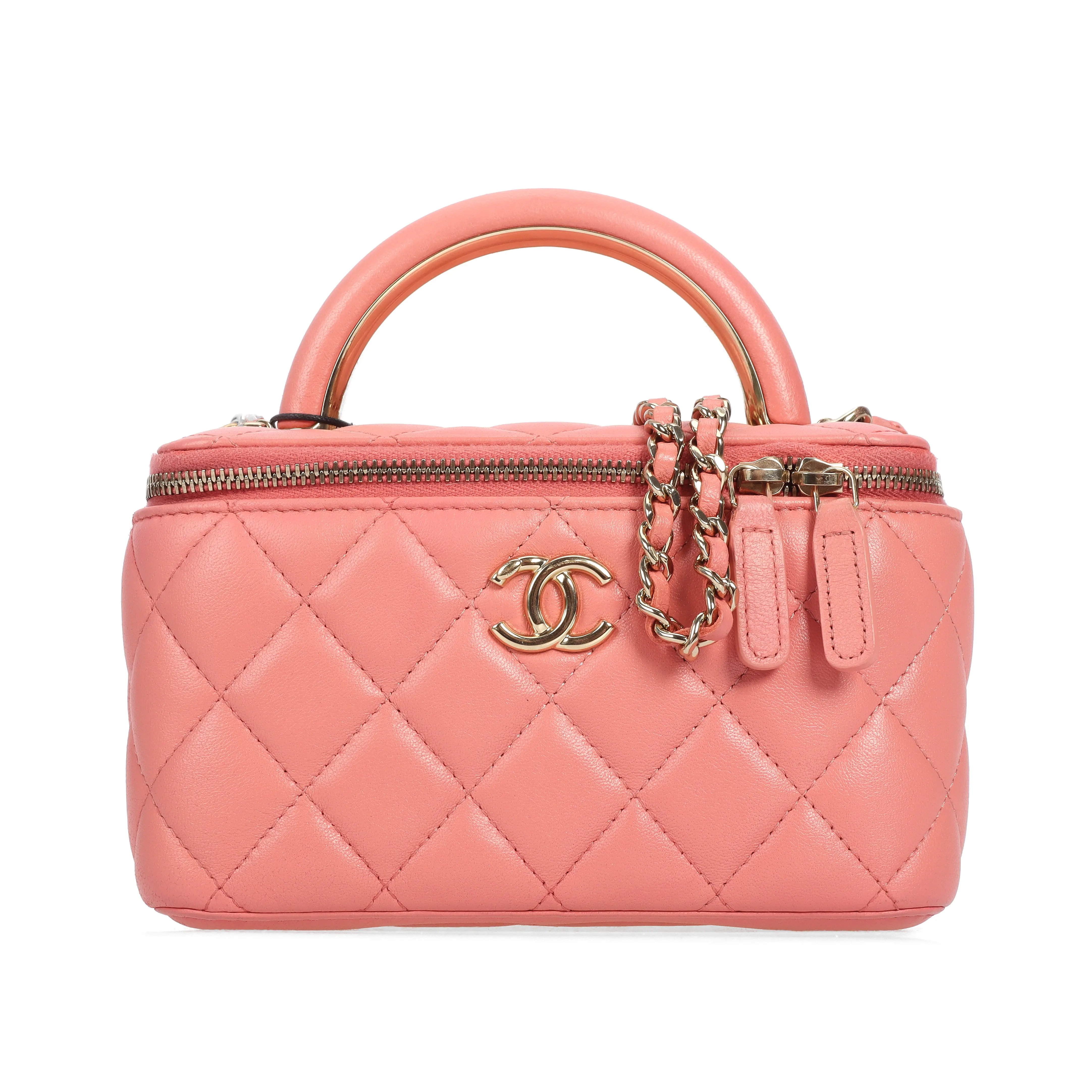 Pre-owned CHANEL Lambskin Crossbody Bag Vanity Case Coral Pink 11716981