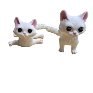3D Printed Fluffy Cat Figurine Adorable White Kitten with Big Eyes Collectible Home Decor