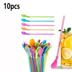10 Creative Reusable Straw Spoons, Ideal for Smoothies, Milkshakes, Bubble Tea, Iced Coffee, Perfect for Home, Camping, Parties, Holidays