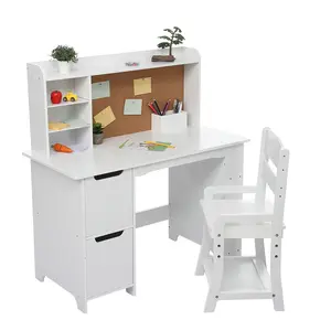Garvee Kids Vanity And Study Desk Set White Table With Chair Mirror Bookshelf Bulletin Board And Storage Cabinets For Boys Girls Ages 3-9