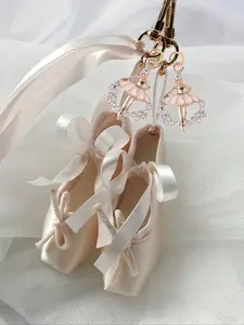 Handmade ballet shoe phone charm, ballet-style mini satin keychain, pink beaded ballet shoe keychain - can be combined and disassembled at will, can be hung on a bag, travel accessory, Christmas and Halloween gift, Keychain Bag Pendant