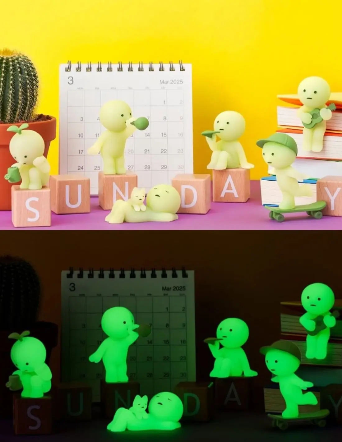Smiski Exercising / Sunday Series Blind Box – Glow in the Dark Mini Figure | Cute Kawaii Collectible Desk Decor Gift