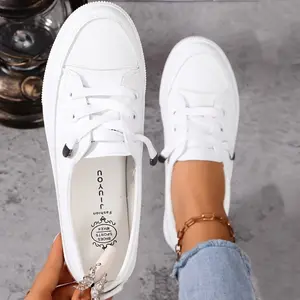 Women'S White Casual Sneakers - Breathable Synthetic Faux Leather Upper, Lightweight All-Season Shoes with Soft Insole, Elegant Comfort for Attire, Footwear | Minimalist Comfortable Footwea