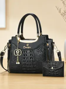 Crocodile Pattern Leather Women's Bag, Luxurious Handbag Commuter Bag, Two-Piece Set, Ladies Shopping Date Bag, High-End Shoulder Bag