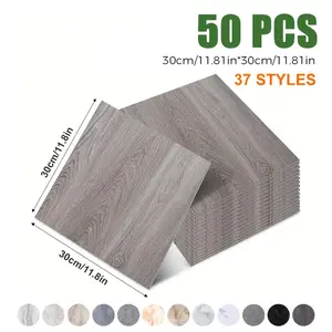 PVC Self-Adhesive Floor Tiles, 50pcs Decorative Wall Stickers, 30cmx30cm, Waterproof Fireproof DIY, Tile Wallpaper, Wood Grain Wallpaper