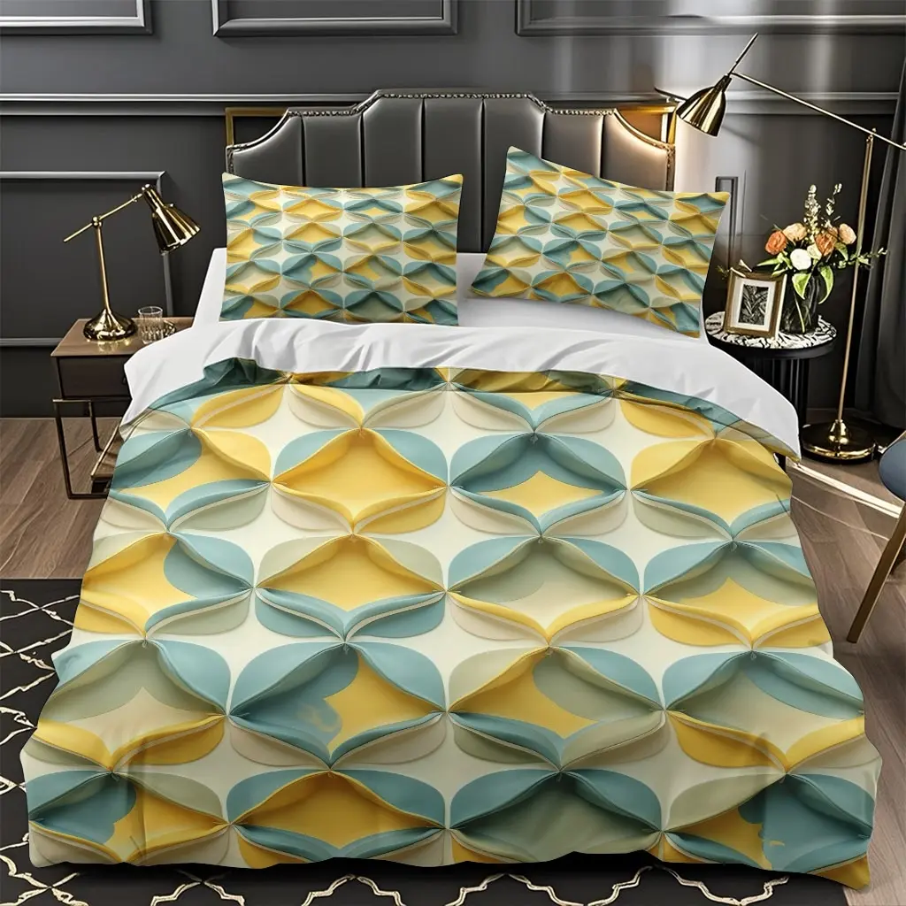 2/3Pcs Comfortable Abstract Geometric Pattern Quilt Cover Set, High-Definition Digital Printing, Suitable For All Year Round! Clearance Sale Perfect Gift 100% Polyester Fiber Machine Washable (1 Duvet Cover +1/2 Pillowcase, No Filling)