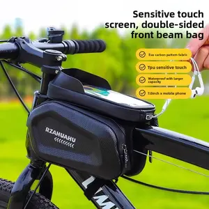 Bike Front Frame Bag Bicycle Top Tube Pouch Waterproof Hard Shell Mountain Bike Saddle Bag Touch Screen Phone Storage Bag Cycling Equipment for MTB Road Bike Outdoor Riding Unisex Universal Fit Most 4-7 Inch Smartphones Cycling Accessories