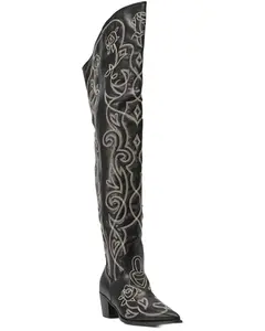 Azalea Wang Women's Women'S Kess Thigh High Western Boot Snip Toe - Kess-Black