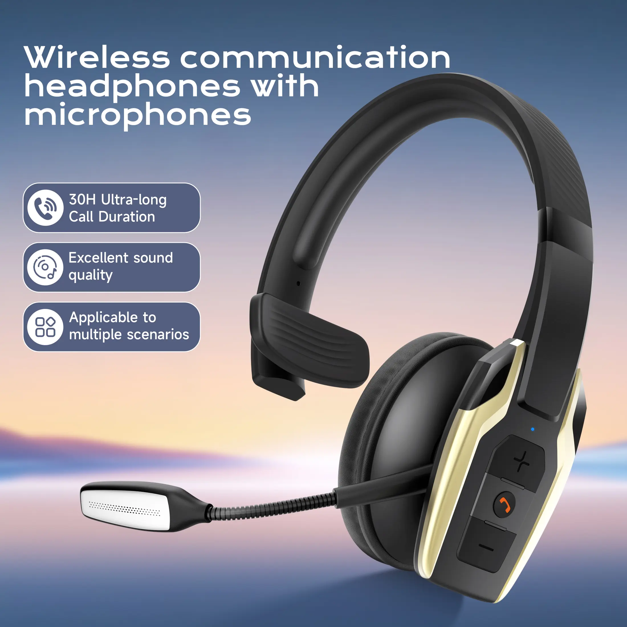Wireless Trucker Bluetooth Headset with AI ENC Noise Canceling Mic, Bluetooth 6.0 Multipoint Connectivity for 2 Devices, 3.5mm Compatibility, USB-C Wired PC Connection (No Dongle Needed), 58H Playtime On-Ear Headphones for Truck Drivers, Golden