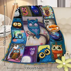 Moon Owl Flannel Fleece Blanket Cozy Fuzzy Warm Flannel Blanket Cute Night Owl Blanket Soft Plush Throw Blanket for Owl Lovers 3
