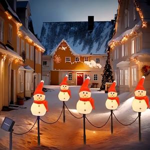 5-Piece Set, Solar-Powered Snowman Decorations, Glowing Snowmen - Festive snowmen for front doors, walkways, gardens, lawns, patios, Christmas trees, and winter parties. Winter wonderland decorations, Christmas lights.