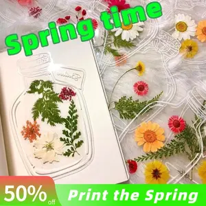 Eco-Friendly 40Pcs DIY Transparent Flower Bookmarks Kit with Pressed Dried Flowers, Large Size, Ideal for Scrapbooking, Journals & Creative Gifts