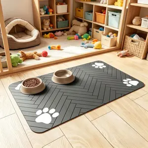 Quick Drying Absorbent Pet Feeding Mat for Dogs and Cats, Non-Slip Rubber Bottom, Dark Polyester Surface for Indoor Use