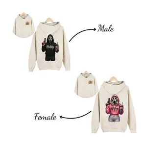 Spooky Wifey & Hubby Ghostface 2 Sides Couple Matching Hoodies Graphic Hoodie Pullover Hooded Sweatshirt for Women for Men, Perfect Gift