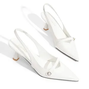 RONILURN Women's Kitten Heels Slingback Low Heel Pumps Dress Shoes for Women Closed Pointed Toe Pearl Heels for Work Wedding Bridal Plain Black Sandal Footwear