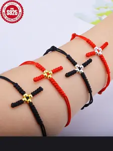 Pure Silver S925 Cross Handmade Rope Bracelet Bangle Chain American Style, Sexy Design, All Seasons Wear, No Choking Hazard