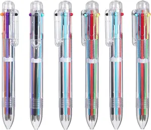6 Pack Multicolor Pens 0.5mm 6-in-1 Retractable Ballpoint Pens with Transparent Barrel for Office School Supplies Students Children Gift No Warranty