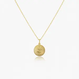 Gemini Zodiac Sign Gold Medallion Necklace