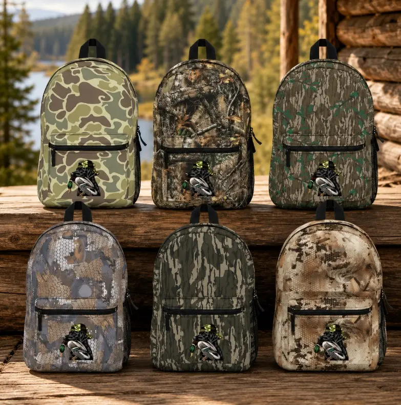 [SALE 50%] Black Lab Mallard Duck Hunting Camo Backpack, Mossy Oak Style School Backpack, Waterfowl Hunting Daypack, Outdoor Travel Bag, Backpack for Men Women