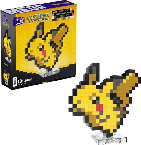 MEGA BLOKS Pokemon Pikachu, Pixel Art, 400 Piece Building Toy Set  [COLLECTIBLES] Brick