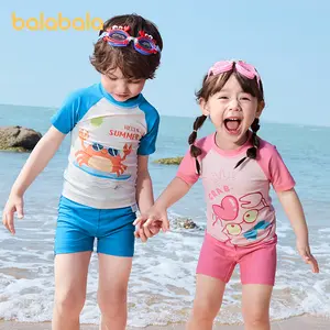 Balabala Kids Crab Print Two-Piece Swimsuit UV-Protective Rash Guard Set for Toddlers