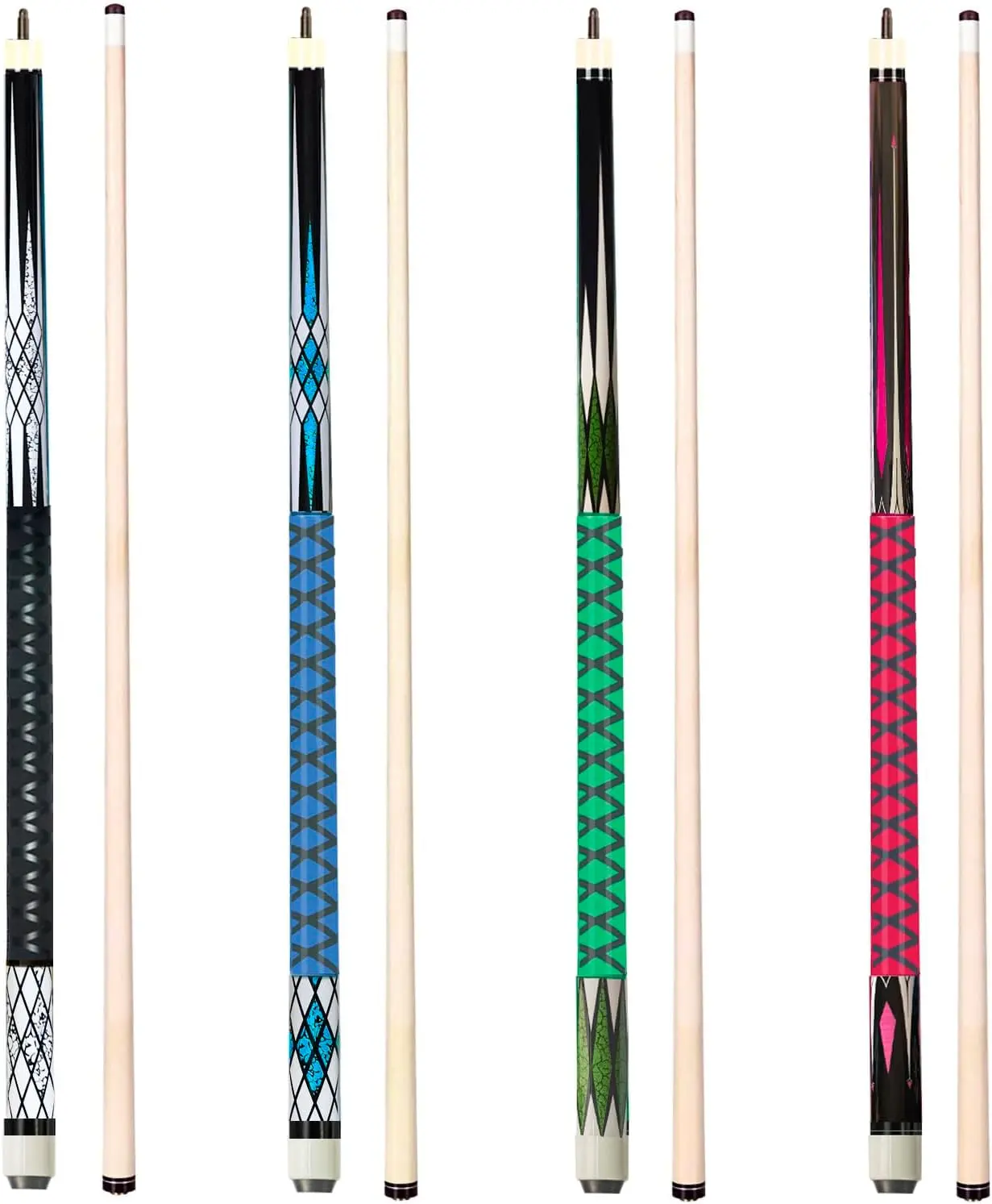 Pool Sticks Set of 4 and Pool Sticks Set of 2 with 13mm Cue Tip 58" Pool Cue with Rubber Anti-Skid Sleeve