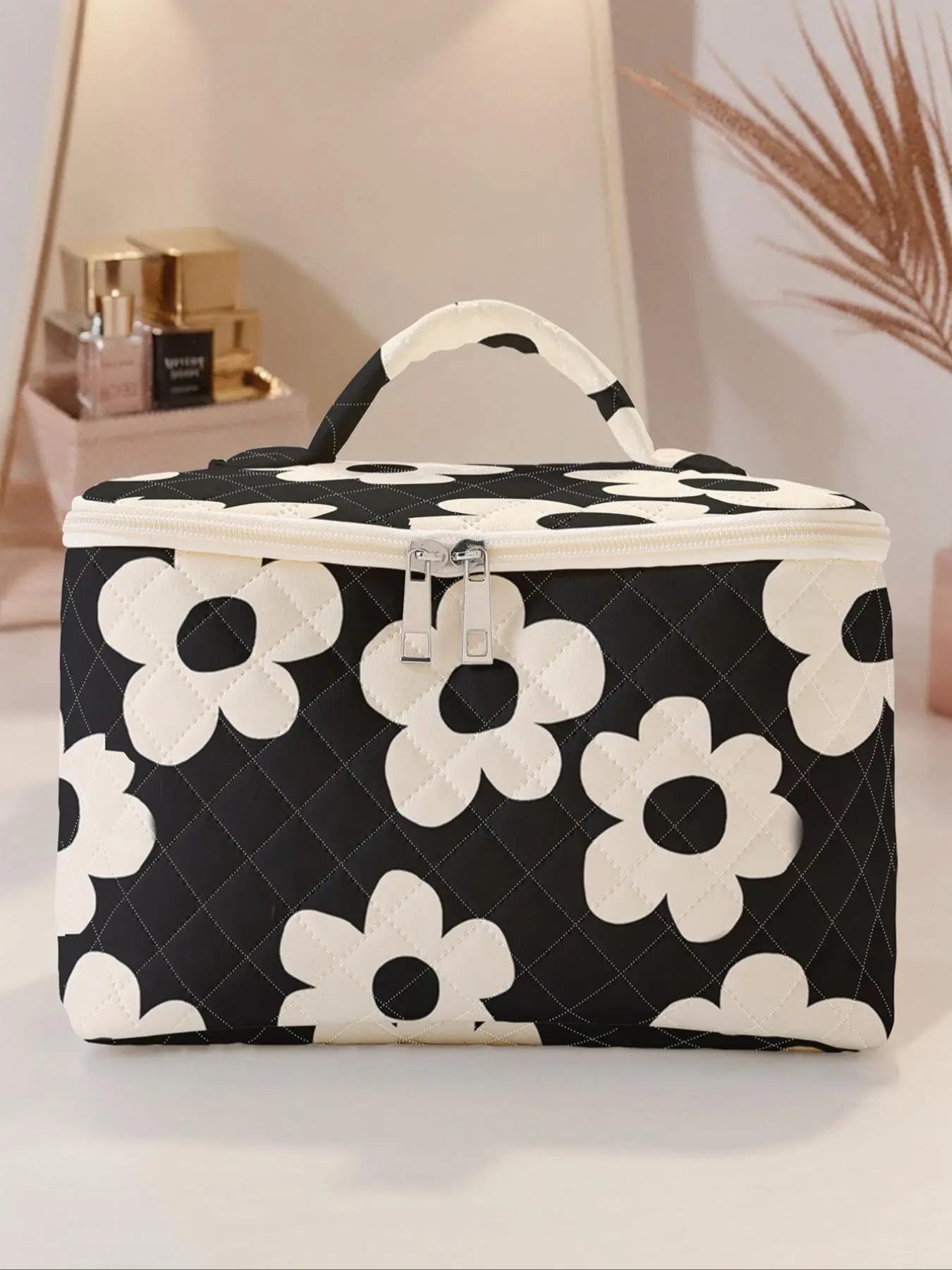 Floral Pattern Makeup Bag, Cosmetics Bag, Large Capacity Toiletries Travel Bag, Travel Beauty Bag, Portable Travel Makeup Bag, Zipper Makeup Organizer Pouch, Versatile Storage Bag, Toiletry Bag Travel, Travel Cosmetic Bags