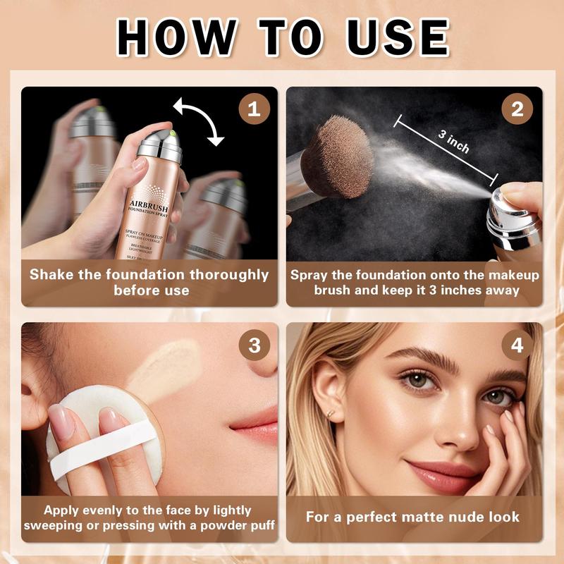 QIUFSSE 2Pcs Airbrush Foundation Makeup Spray Full Coverage Foundation for Mature Skin,Long-lasting Airbrush Flawless Setting Spray,Waterproof Foundation for Smooth Radiant Skin