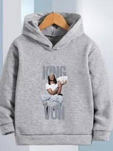 Boys Kingvon Pattern Hoodie, Long Sleeve, Soft Polyester Elastic Blend, Street Style, Casual Fashion, Party Wear, Daily Use, Youth Clothing