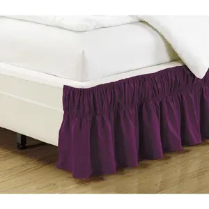 Queen - King Easy Fit Bed Ruffle Wrap Around Elastic Bed Skirt with 17" Drop New Easy Install Solid Dark Purple