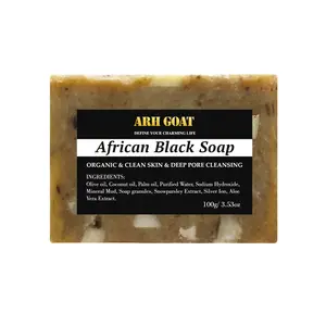 ARHGOAT African Black Soap, Raw Natural Black Soap with Shea Butter, Aloe Vera, Perfect for Acne Prone Skin, Oil Control, Hyperpigmentation, Clear & Glowing Skincare, Travel Size 3.53 oz/100g