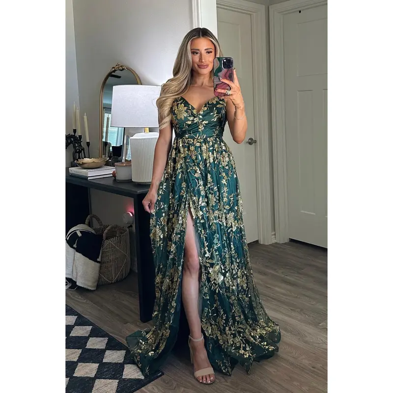 Holiday Affair Sparkly Open Back Maxi Dress: Emerald