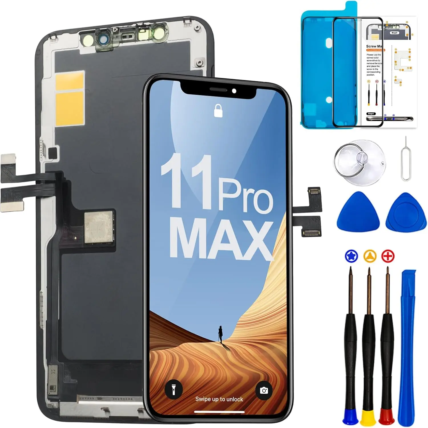 for  11 Pro Max Screen Replacement Kit, 6.5 inch Full HD LCD Display 3D Touch Digitizer Assembly(Model A2161, A2218, A2220) with Repair Tools Screen Tempered Protector