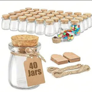 40-Piece Glass Candy Jar With Cork Lid, 3.4 Oz Small Glass Bottle