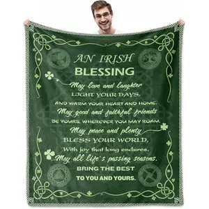 Irish Gifts for Women/Men, Irish Blessing Gifts for Anniversary/Weddings/Christmas/Birthday/St Patrick's Day, Ireland Blessing Blanket 60"X50", Blessed Clover Gift with Celtic Lucky Symbols