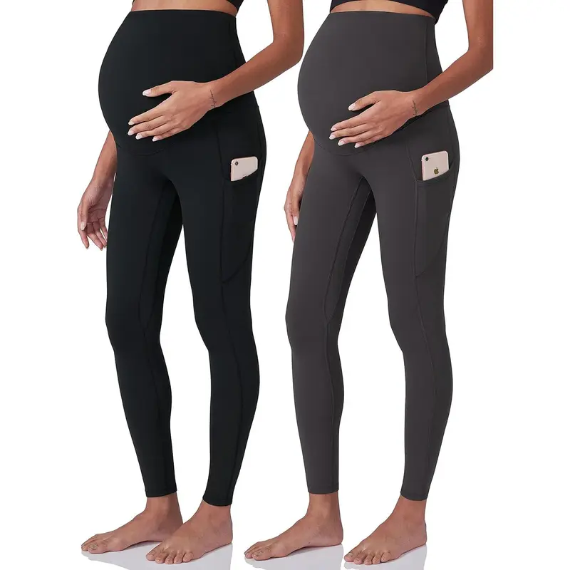 【Baby & Maternity】POSHDIVAH Maternity Workout Leggings for Pregnancy Yoga Activewear Pants Over Belly Soft Stretch Pockets Comfort Support Everyday Wear