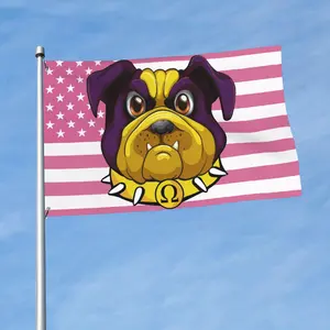 2x3ft / 3x5ft Omega Psi Phi Fraternity Flag - Pink American Flag Bulldog Mascot Polyester Banner for Outdoor Yard & Home Decor