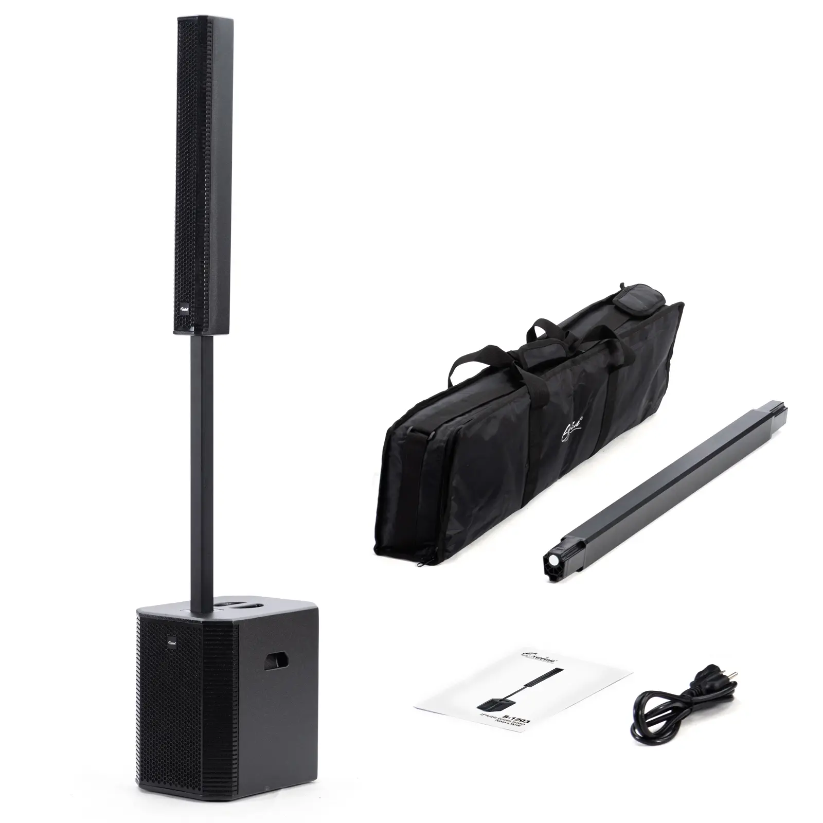EXOTON S-1203 Portable Line Array Column PA/DJ System with 12" Powered Subwoofer, 2000W Professional and Compact Sound System,Bluetooth,DSP,Carry Bag（Wood subwoofer）