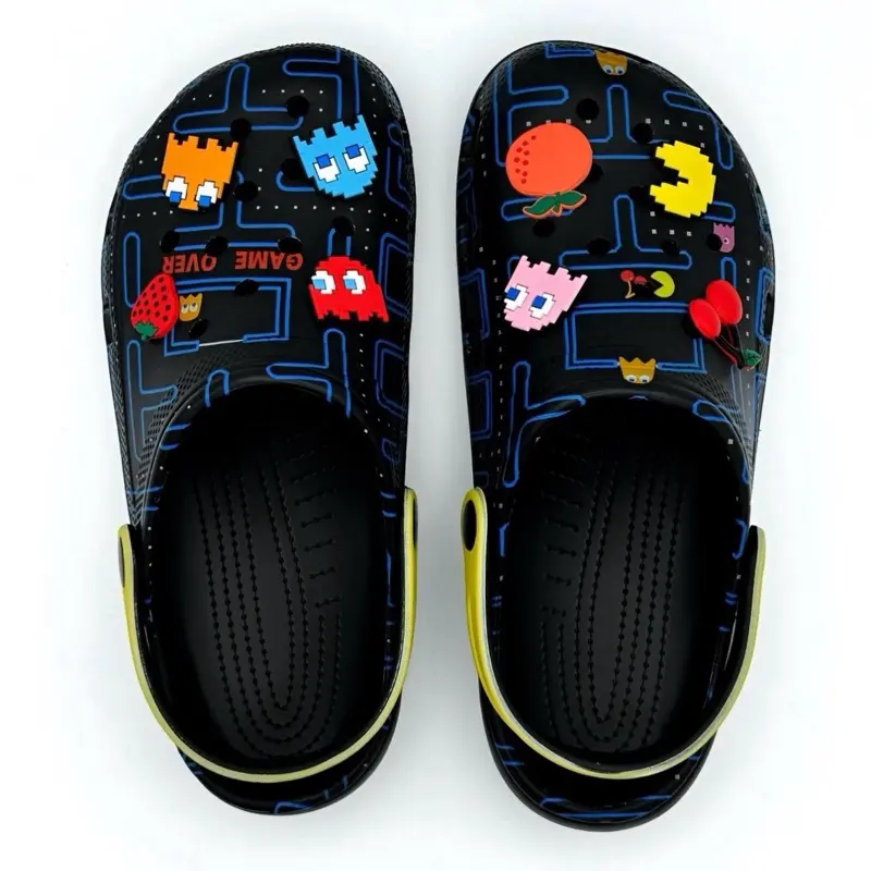 Pac-Man Retro Clogs – Limited Edition Arcade Graphic Slip-On Sandals with Charms | Lightweight Comfy Everyday Shoes