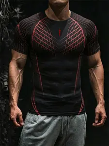 Men's Fitness Top, Casual Running Quick-Dry Breathable Tight Fit Short Sleeve T-Shirt, Gym Training, Night Run, Daily Wear, Comfortable