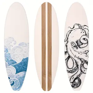 3-Piece beach-themed bedroom wooden surfboard decor with blue ocean design, perfect for summer decor, wooden surfboard wall art for tropical living room and bedroom atmosphere, Decoration